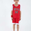 ชุดกีฬาเด็กโต ชุดบาสเด็ก แขนสั้น ลาย BULLS 23 สีแดง